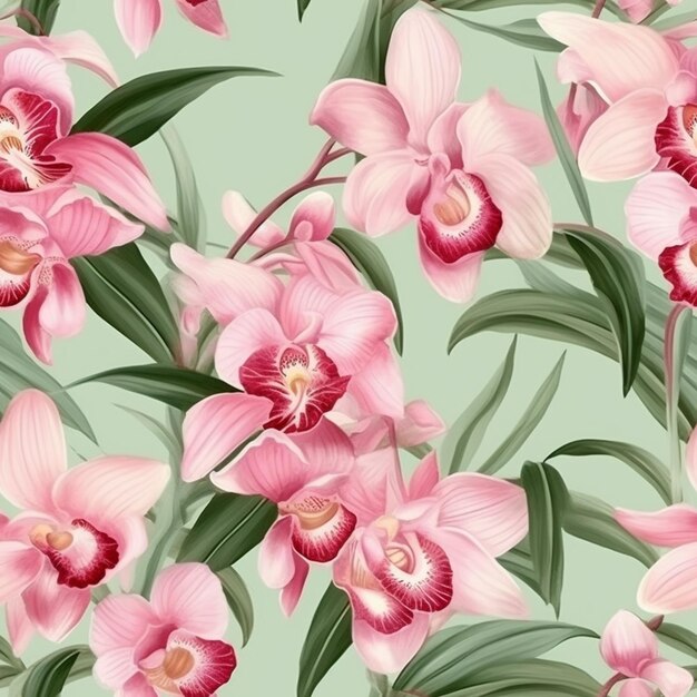 A close up of a pink flower on a green background generative ai