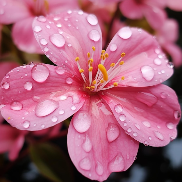 水滴が付いたピンクの花の接写