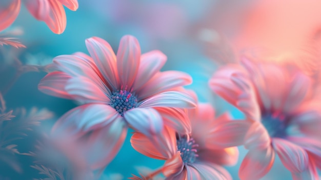 Close Up of Pink Flowers on Blue Background