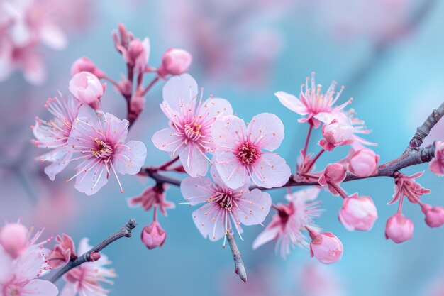 Close Up of Pink Flowers on Tree Branch