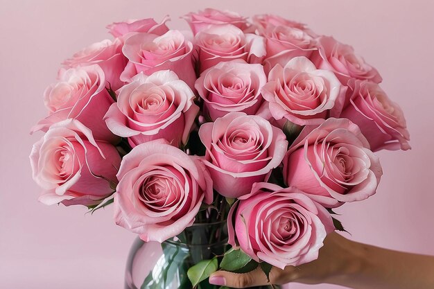 Close up on pink glass roses bouquetClose up on pink glass roses bouquet