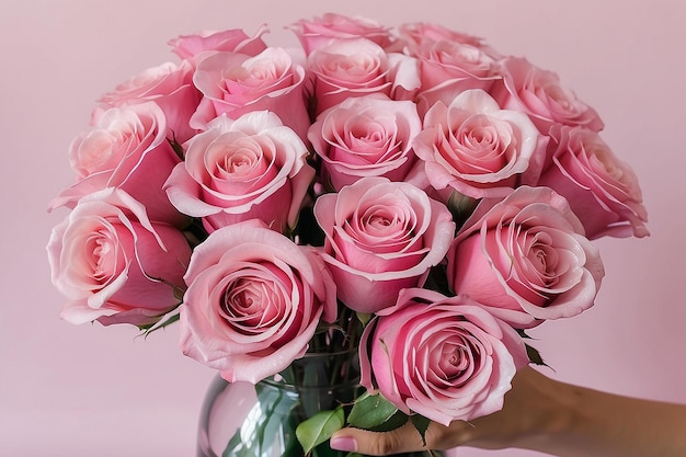 Close up on pink glass roses bouquetClose up on pink glass roses bouquet