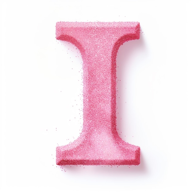 a close up of a pink glitter letter t on a white surface generative ai