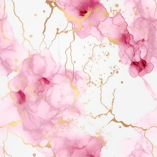 A close up of a pink and gold abstract painting generative ai