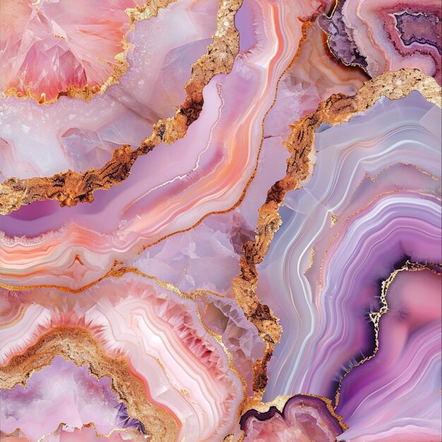 a close up of a pink and gold marble with a gold border generative ai