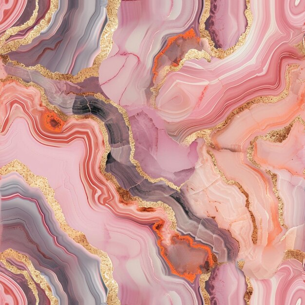 a close up of a pink and gold marble with a gold border generative ai