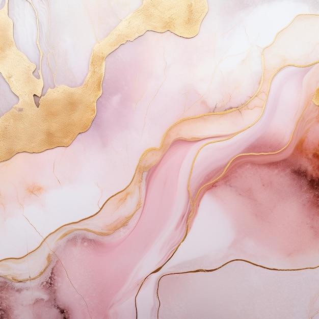 a close up of a pink and gold marble with gold foil generative ai