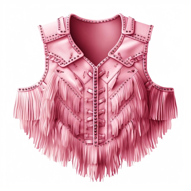 a close up of a pink leather vest with fringes on it generative ai