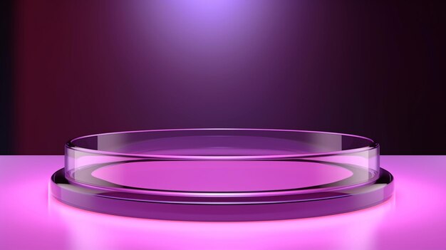 A close up of a pink light on a table with a circular object generative ai