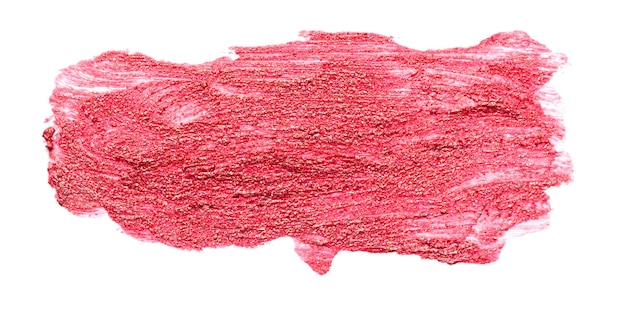 Close up of pink lipstick smudge or smear isolated on white background.