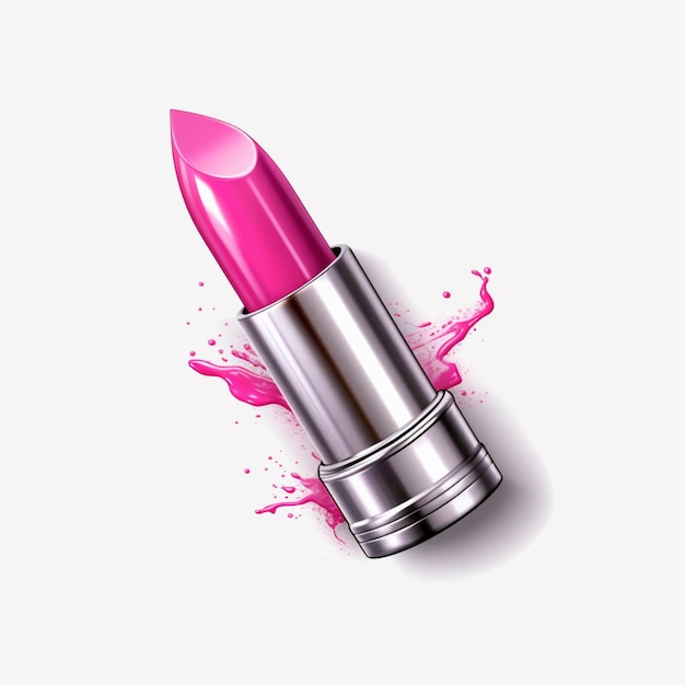Photo a close up of a pink lipstick with a splash of pink paint generative ai