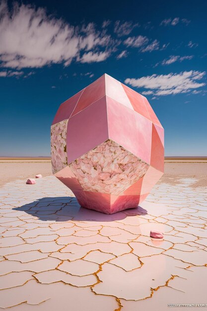 A close up of pink object in the middle desert generative ai