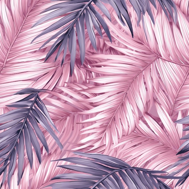 A close up of a pink and purple palm leaf pattern generative ai