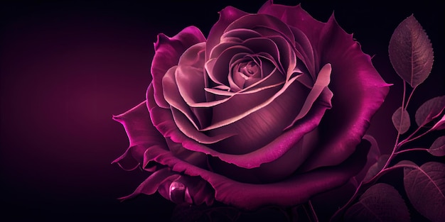 A close up of a pink rose on a black background generative AI