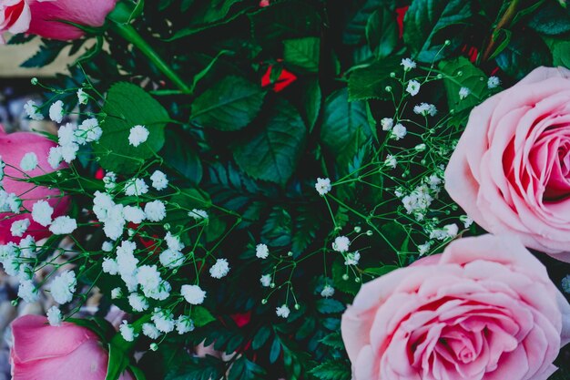 Photo close-up of pink rose bouquet