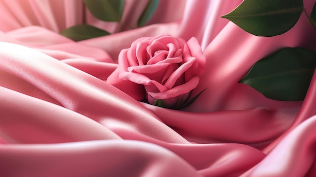 Close up of pink rose velvet fabric in sunlight tropical Generative AI