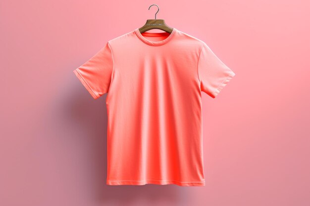 Близкий взгляд на розовую рубашку, висящую на вешалке.