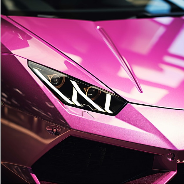 Foto close-up del proiettore rosa di un'auto sportiva concept di lusso