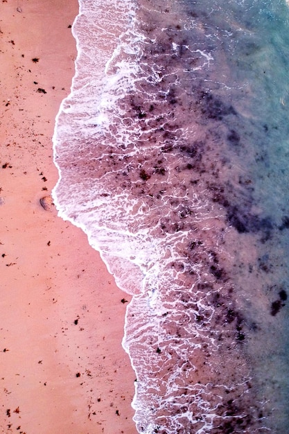 Foto prossimo piano dell'acqua rosa sulla spiaggia