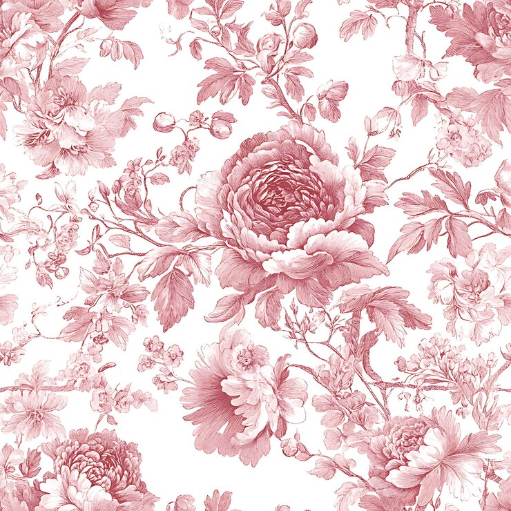 a close up of a pink and white floral wallpaper with a rose