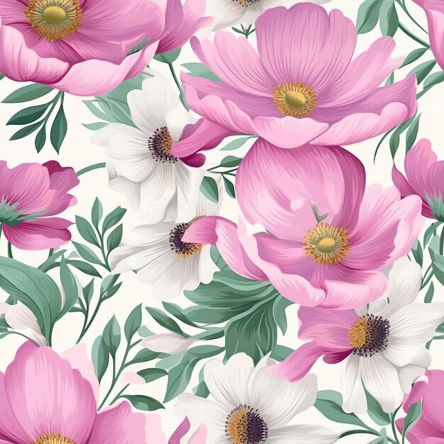 Photo a close up of a pink and white flower pattern on a white background generative ai