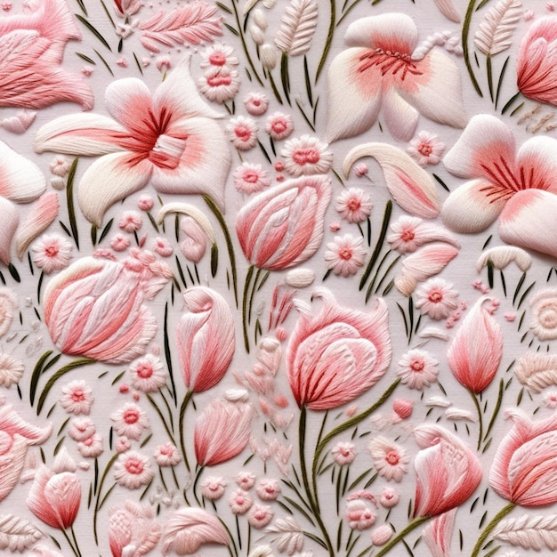 Photo a close up of a pink and white flower pattern on a white surface generative ai