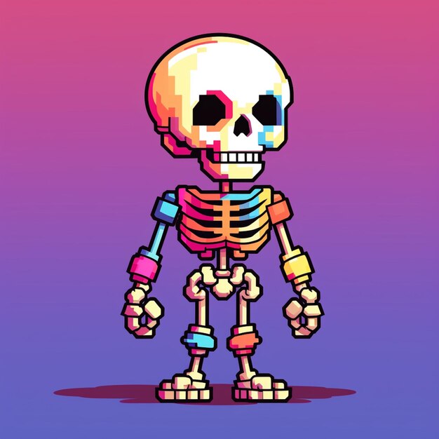 a close up of a pixel skeleton with a colorful background generative ai