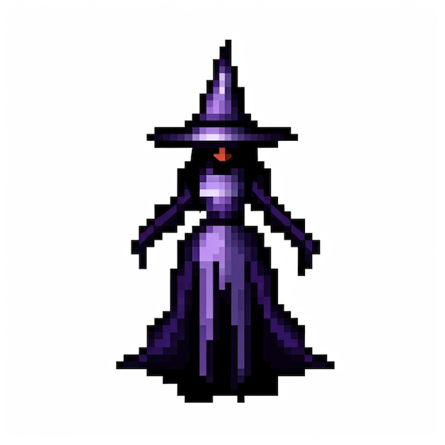 Photo a close up of a pixel witch with a hat and a long dress generative ai