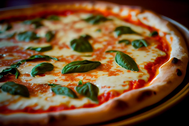 Close-up pizza margherita met mozarella en verse basilicum