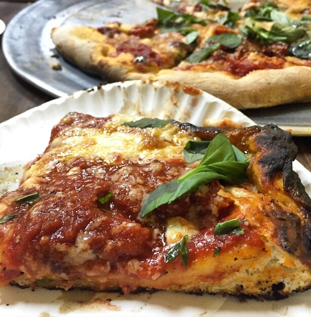 close-up of pizza in plate