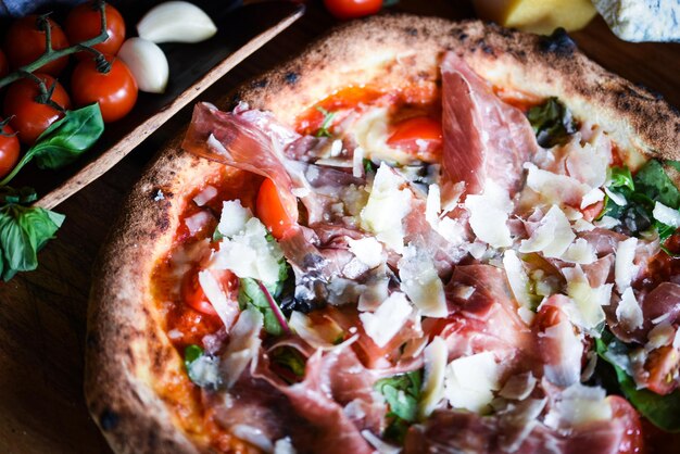 Close-up of pizza served on plate