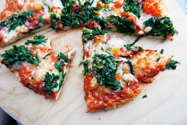 Close-up of pizza slices on table