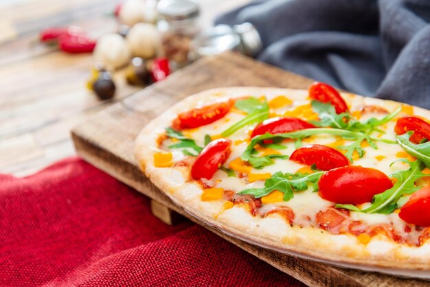 Close-up of pizza on table