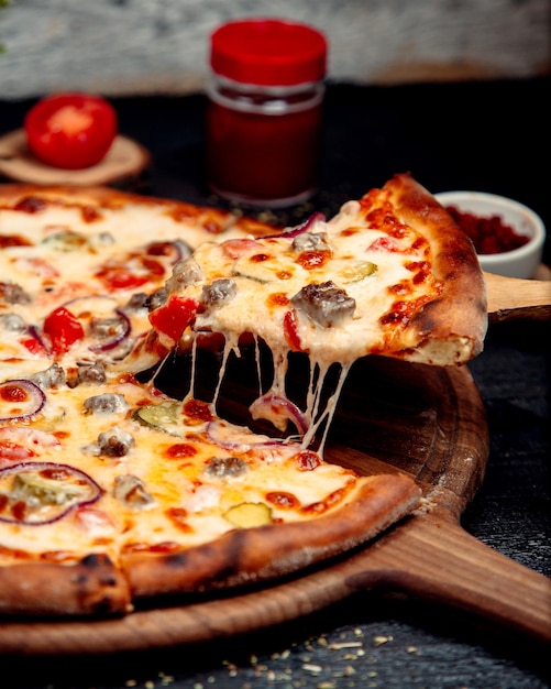 Close-up of pizza on table