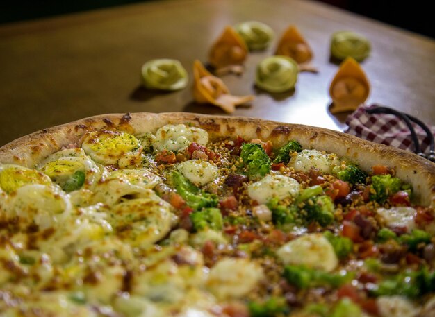 Close-up of pizza on table