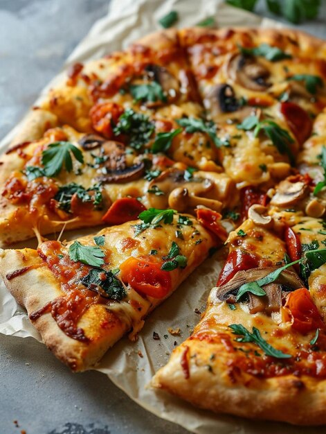 A close up of a pizza on a table