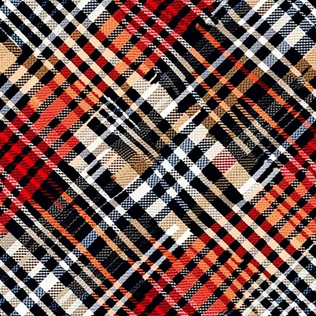 A close up of a plaid fabric with a red and black pattern generative ai