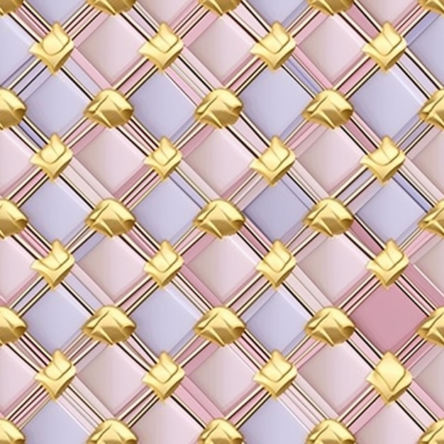 A close up of a plaid pattern with gold accents generative ai