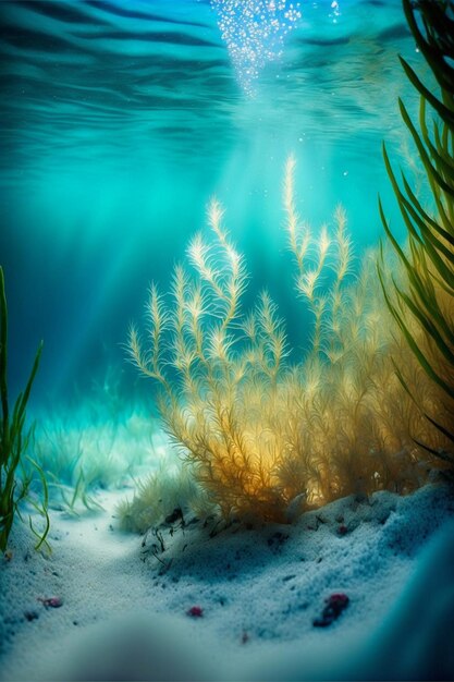 Close up of a plant in a body of water generative ai