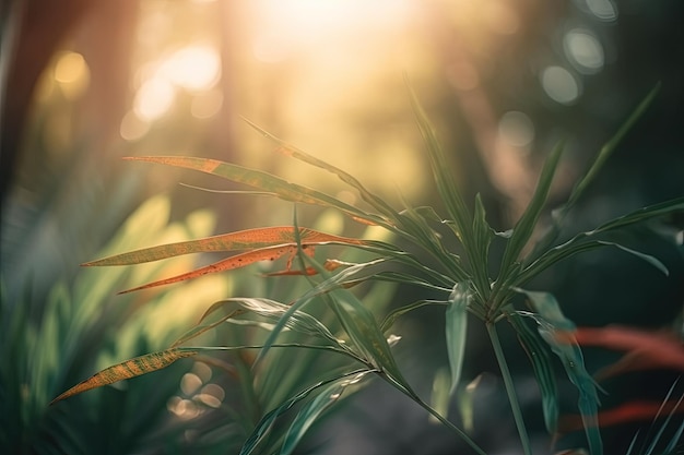 A close up of a plant in a forest generative AI