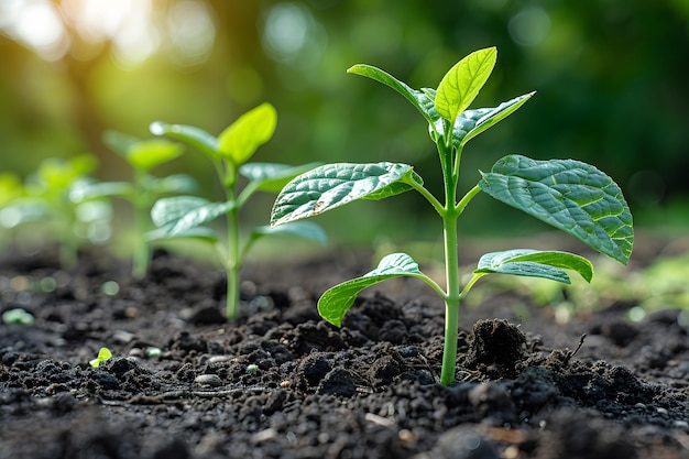 Close Up of a Plant Growing in Dirt Generative AI