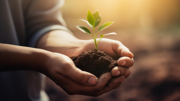 Close up plant in hands care of the environment sustainability concept