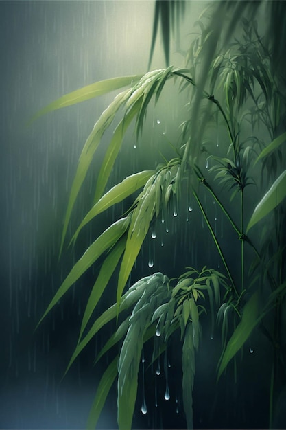 Close up of a plant in the rain generative ai