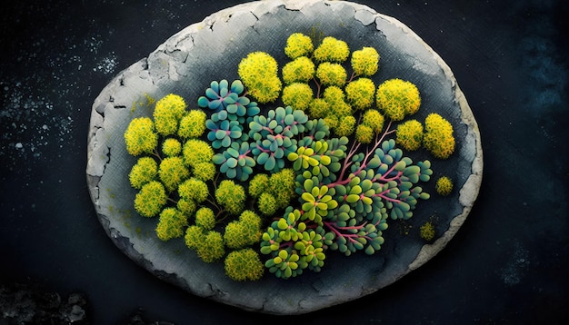 A close up of a plant with a black background