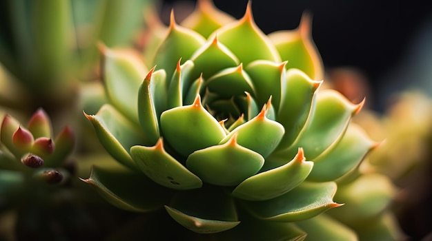 A close up of a plant with a green leaf and the word succulent on it