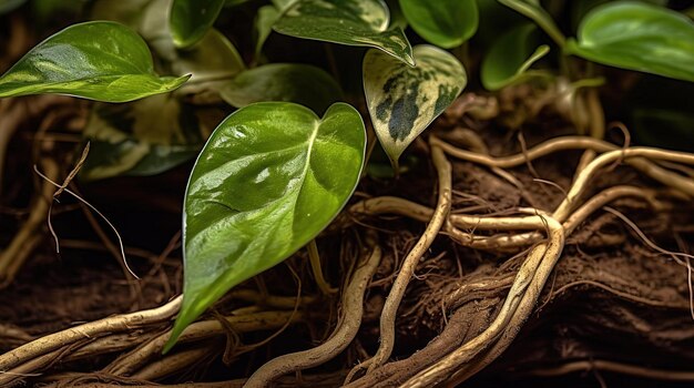 A close up of a plant with a green leaf