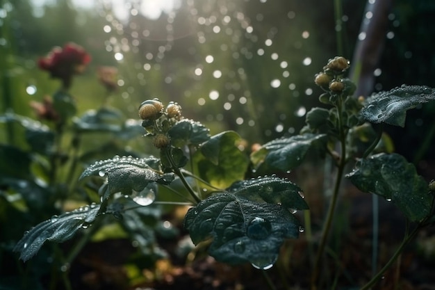 雨が降った植物の接写