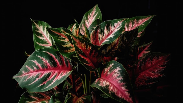 A close up of a plant with red and green leaves