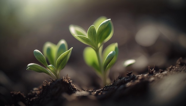 それを照らしている太陽と植物のクローズ アップ