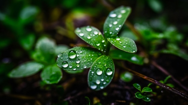 水滴が付いた植物の接写